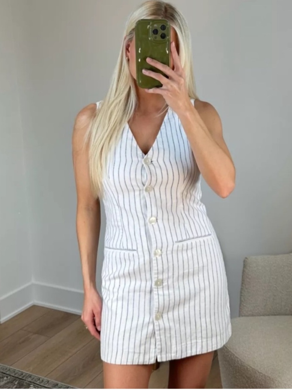 Abercrombie & Fitch Mara Linen-Blend Striped Vest Dress Medium Tall